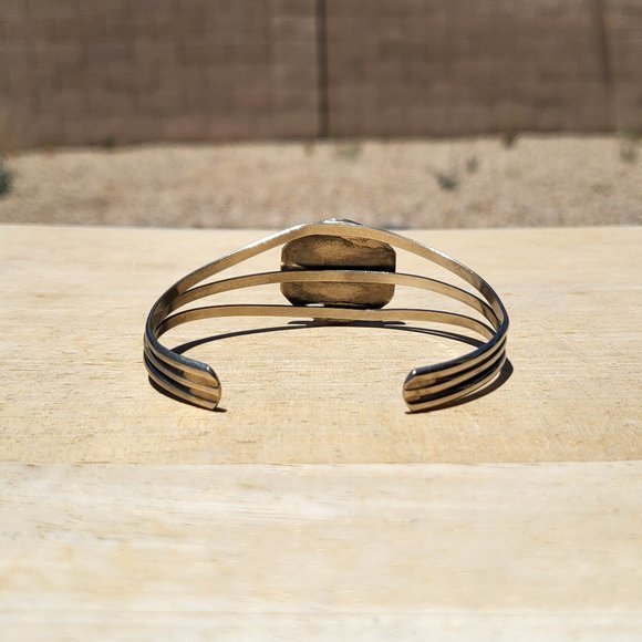 Navajo Silver Plated Oval Sleeping Beauty Turquoise Studded Handmade Bracelet - Picture 9 of 9